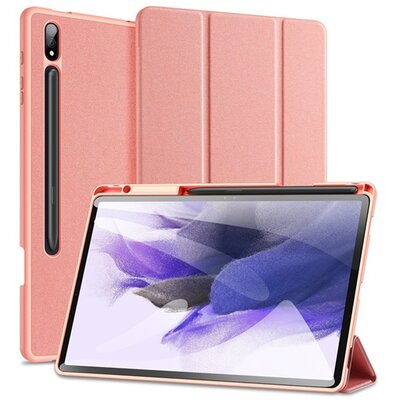 DUX DUCIS DOMO tok álló, bőr hatású (aktív FLIP, oldalra nyíló, TRIFOLD, S Pen tartó, textil minta) RÓZSASZÍN [Samsung Galaxy Tab S9 Plus WIFI (SM-X810), Samsung Galaxy Tab S9 Plus LTE (SM-X816)]