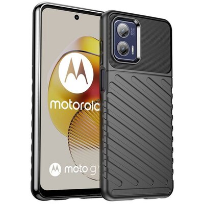 Szilikon telefonvédő (közepesen ütésálló, csíkos, dombor minta) FEKETE [Motorola Moto G73]