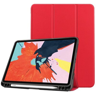 Tok álló, bőr hatású (aktív FLIP, oldalra nyíló, TRIFOLD asztali tartó funkció, Apple Pencil tartó) PIROS [Apple IPAD 10.2 (2021), Apple IPAD 10.2 (2020), Apple IPAD 10.2 (2019)]