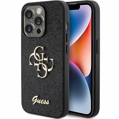 Eredeti előlapi tok GUESS GUHCP15LHG4SGK iPhone 15 PRO-hoz (Fixed Glitter Big 4G / fekete)