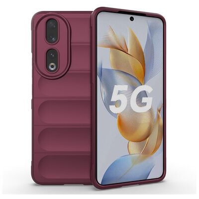 Szilikon telefonvédő (közepesen ütésálló, kamera védelem, 3D minta) BORDÓ [Honor 90 5G]