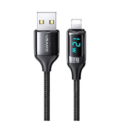 USAMS SJ543USB01 USAMS U78 adatkábel (USB - lightning 8pin, 2.4A, gyorstöltés támogatás, 120cm, cipőfűző minta) FEKETE