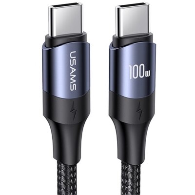 USAMS SJ526USB01 USAMS U71 adatkábel (Type-C - Type-C, 100W, PD gyorstöltés támogatás, 300cm, cipőfűző minta) FEKETE