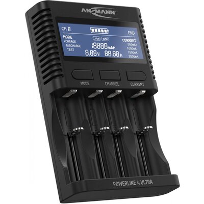 Ansmann Powerline 4 Ultra Hengeres akku töltő NiCd, NiMH, Lítiumion Mikro (AAA), Ceruza (AA), Baby (C), Góliát (D), 10340, 10350, 10440, 10500, 12500, 12650,