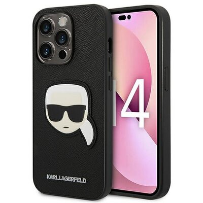 Eredeti tok KARL LAGERFELD KLHCP14LSAPKHK for iPhone 14 PRO (Saffiano With Karl Head Patch / black)