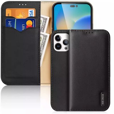 DUX DUCIS Hivo - Leather Wallet Case for Apple iPhone 15 Pro fekete