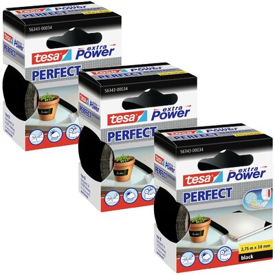 tesa EXTRA POWER PERFECT 56343-00500-04 Szövet ragasztószalag Fekete (H x Sz) 2.75 m x 38 mm 3 db