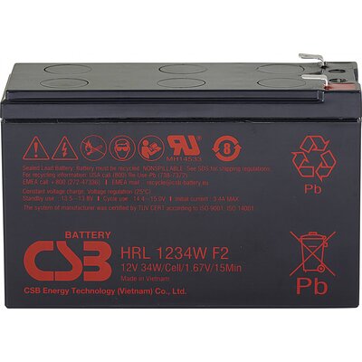 CSB Battery HRL 1234W high-rate longlife Ólomakku 12 V 8.5 Ah Ólom-vlies (AGM) (Sz x Ma x Mé) 151 x 94 x 65 mm 6,35 mm-es laposérintkezős dugó