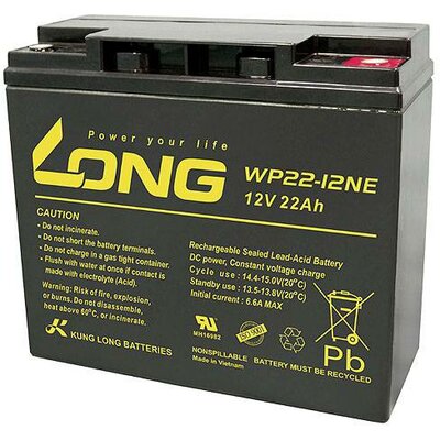 Long WP22-12NE Ólomakku 12 V 22 Ah Ólom-vlies (AGM) (Sz x Ma x Mé) 181 x 167 x 76 mm M5 csavaros csatlakozó Ciklusálló, Kis önkisülés, Karbantartásmentes