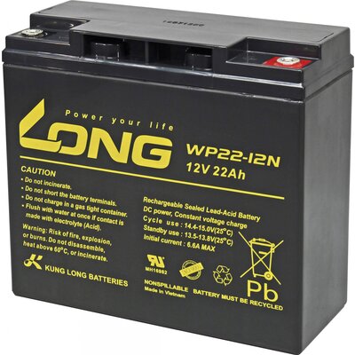 Long WP22-12N Ólomakku 12 V 22 Ah Ólom-vlies (AGM) (Sz x Ma x Mé) 181 x 167 x 76 mm M6 csavaros csatlakozó Kis önkisülés, Karbantartásmentes