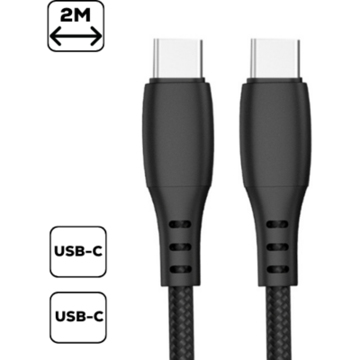 Adatkábel Type-C to Type-C 2m, Fekete