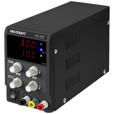 VOLTCRAFT ESP-3010 Labortápegység, szabályozható - 30 V/DC - 10 A 300 W Dugaszcsatlakozó, 4 mm Vékony kivitel Kimenetek száma 1 x