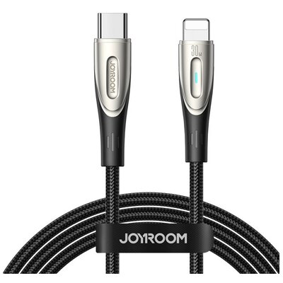 JOYROOM SA27-CL3 1 JOYROOM STAR-LIGHT adatkábel (Type-C - lightning 8pin, 30W, 120cm, gyorstöltő, LED jelzés) FEKETE