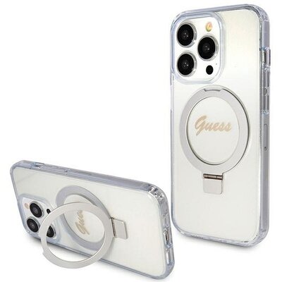 Eredeti tok GUESS GUHMP15LHRSGSD for iPhone 15 Pro (Magsafe / Glitter Script Logo / Ring stand / transparent)