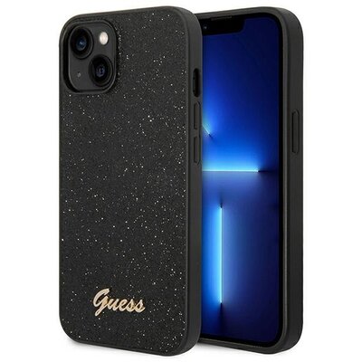 Eredeti tok GUESS GUHCP14MHGGSHK for iPhone 14 PLUS (Glitter Flakes Script Metal Logo / black)