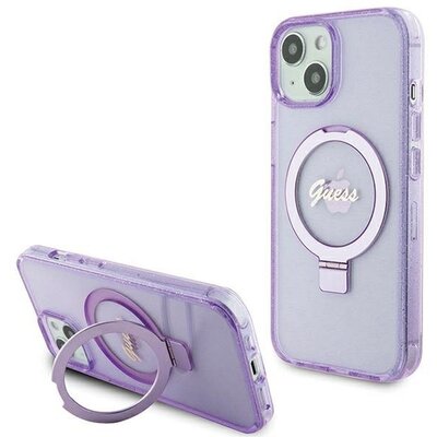 Eredeti tok GUESS GUHMP15SHRSGSU for iPhone 15 (Magsafe / Glitter Script Logo / Ring stand / purple)