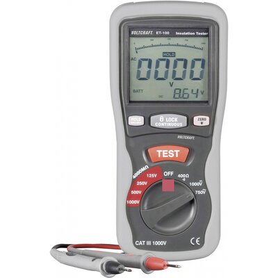 VOLTCRAFT ET-100 Szigetelésmérő műszer Kalibrált (ISO) 125 V, 250 V, 500 V, 1000 V 400 MΩ