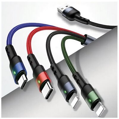 USAMS SJ317USB01 USAMS U26 adatkábel 4in1 (USB - 2 lightning/Type-C/microUSB, 2A, gyorstöltő, 120cm) FEKETE