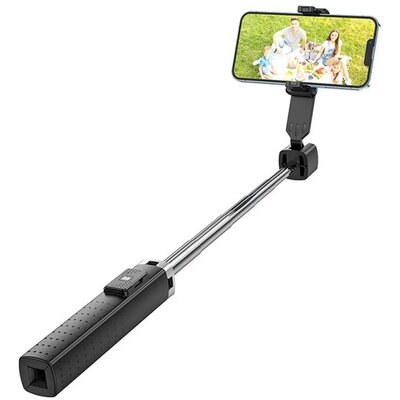 HOCO K28 HOCO K18 szelfibot (univerzális, állítható, alumínium tripod állvány, állítható, bluetooth távkioldó, 97cm) FEKETE