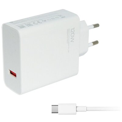 XIAOMI MDY-13-EE + TYPE-C XIAOMI hálózati töltő USB aljzat (5V/3A, 120W, gyorstöltő + Type-C kábel) FEHÉR