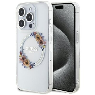 Eredeti tok GUESS GUHMP15XHFWFCT for iPhone 15 Pro Max (Compatible with Magsafe / Flowers Wreath / transparent)