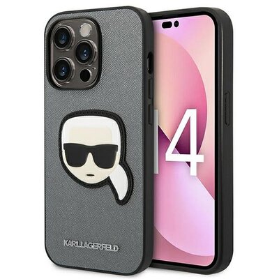 Eredeti tok KARL LAGERFELD KLHCP14LSAPKHG for iPhone 14 PRO (Saffiano With Karl Head Patch / silver)