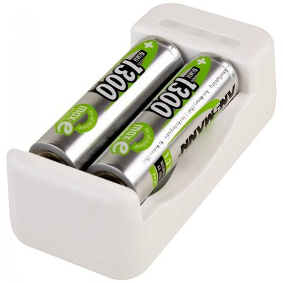 Ansmann Basic II + 2× AA 1300mAh Hengeres akku töltő NiCd Mikro (AAA), Ceruza (AA)