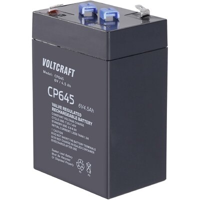 VOLTCRAFT CE6V/4,5Ah Ólomakku 6 V 4.5 Ah Ólom-vlies (AGM) (Sz x Ma x Mé) 70 x 107 x 47 mm 4,8 mm-es laposérintkezős dugó Karbantartásmentes