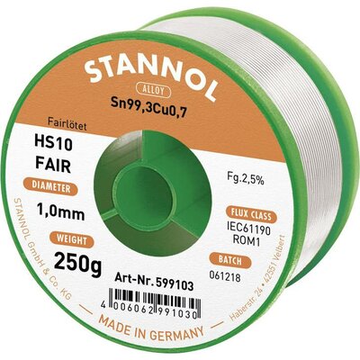 Forrasztóón Tekercs Stannol HS10-Fair Sn99.3Cu0.7 250 g 1.0 mm