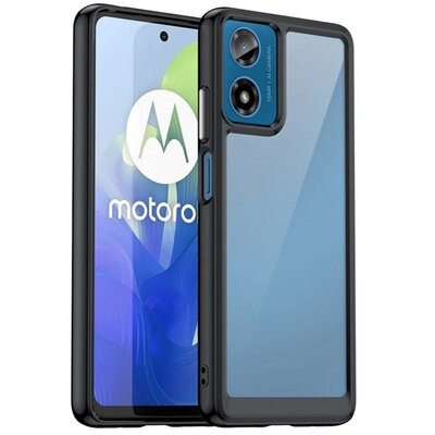 Műanyag telefonvédő (szilikon keret, ütésállóság, átlátszó hátlap) FEKETE [Motorola Moto G24 Power]