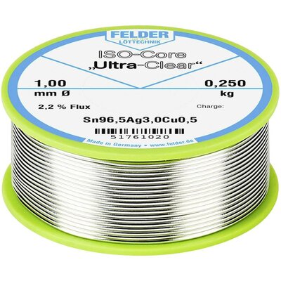 Felder Löttechnik ISO-Core Ultra Clear SAC305 Forrasztóón Tekercs Sn96,5Ag3Cu0,5 0.250 kg 1 mm