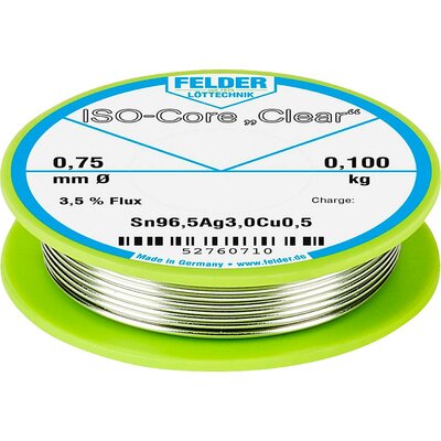 Felder Löttechnik ISO-Core Clear SAC305 Forrasztóón Tekercs Sn96,5Ag3Cu0,5 0.100 kg 0.75 mm