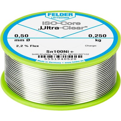 Felder Löttechnik ISO-Core Ultra-Clear Sn100Ni+ Forrasztóón, ólommentes Tekercs Sn99,25Cu0,7Ni0,05 0.250 kg 0.5 mm