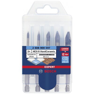 Bosch Accessories EXPERT HEX-9 HardCeramic 2608900597 Csempefúró készlet 5 részes 4 mm, 5 mm, 6 mm, 8 mm, 10 mm Hatlap szár 5 db