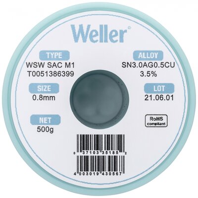 Weller WSW SAC M1 Forrasztóón, ólommentes Tekercs Sn3,0Ag0,5Cu 500 g 0.8 mm