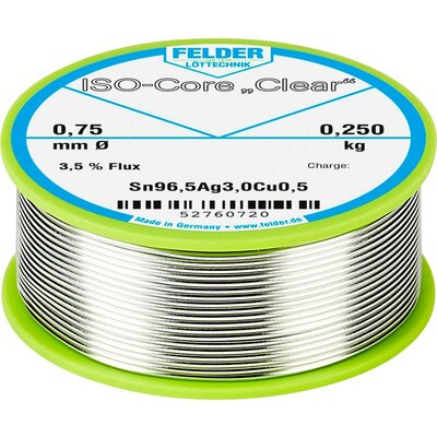 Felder Löttechnik ISO-Core Clear SAC305 Forrasztóón Tekercs Sn96,5Ag3Cu0,5 0.250 kg 0.75 mm