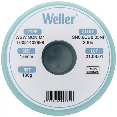 Weller T0051402699 Forrasztóón, ólommentes Ólommentes, Tekercs Sn0,6Cu0,05Ni 100 g 1 mm