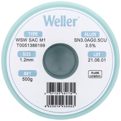 Weller T0051386199 Forrasztóón, ólommentes Tekercs, Ólommentes Sn3,0Ag0,5Cu 500 g 1.20 mm