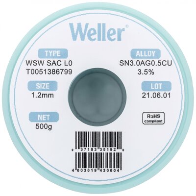 Weller T0051386799 Forrasztóón, ólommentes Tekercs, Ólommentes Sn3,0Ag0,5Cu 500 g 1.20 mm