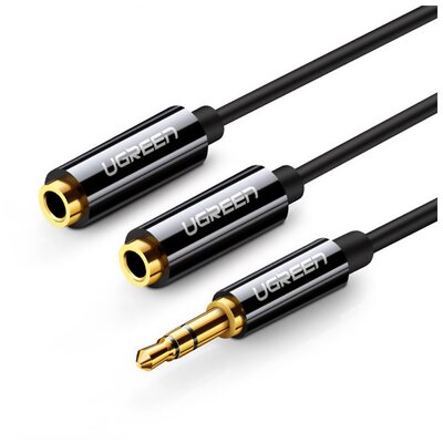 UGREEN AV123 UGREEN audió adapter kábel (elosztó, 2 3.5mm jack aljzat - 3.5mm jack, 25cm) FEKETE