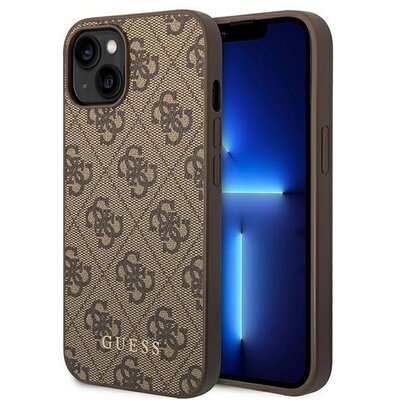 Eredeti előlap tok GUESS GUHCP14SG4GFBR iPhone 14 készülékhez (4G Gold Logo / barna)