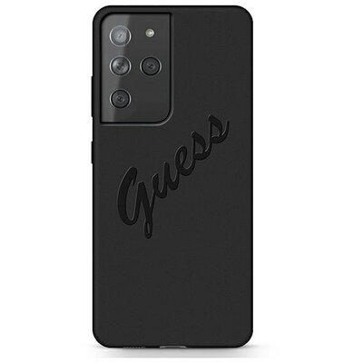 Eredeti előlap tok GUESS GUHCS21LLSVSBK a Samsung S21 Ultra készülékhez (Script Vintage / fekete)