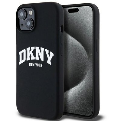 DKNY tok IPHONE 15-ös telefonhoz kompatibilis a MagSafe DKHMP15SSNYACH (DKNY HC MagSafe szilikon W/White Arch Logo) fekete