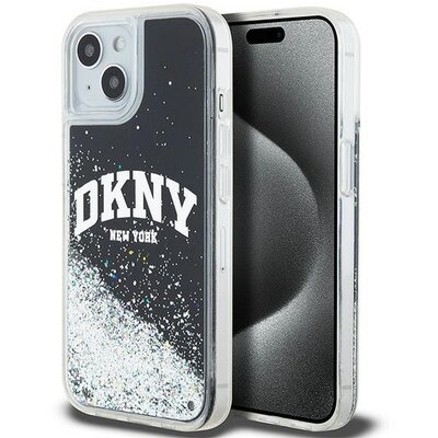 DKNY tok IPHONE 15 Plus készülékhez DKHCP15MLBNAEK (DKNY HC Liquid Glitters W/Arch Logo) fekete