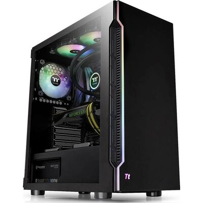 Thermaltake H200 TG RGB Midi torony Számítógép ház Fekete Beépített világítás, 1 előre telepített hűtő, Oldalsó szélvédő