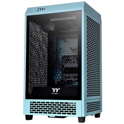 Thermaltake The Tower 200 Mini torony Számítógép ház Türkiz 2 előre telepített hűtő, Oldalsó szélvédő, Porszűrő