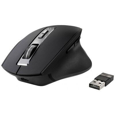 Renkforce RF-WM-300 Ergonomikus egér Bluetooth™, Vezeték nélküli Optikai Fekete/szürke 7 Gombok 2400 dpi Ergonómikus