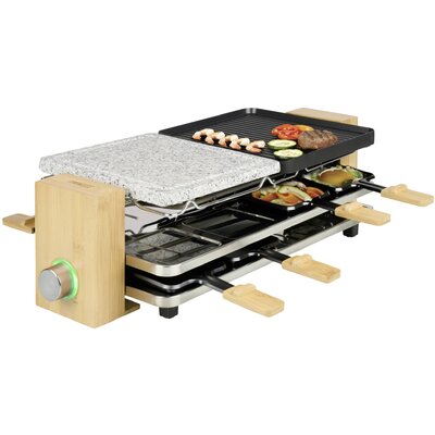 Princess Pure 8 Raklett grill Tapadásmentes bevonat, 8 edény Fekete, Kő, Bambusz