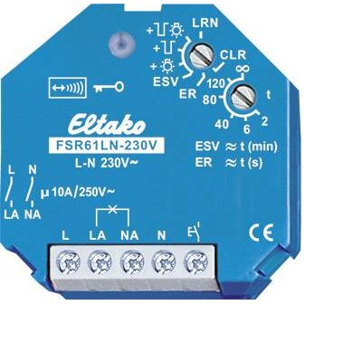 FSR61LN-230V Eltako vezeték nélküli Kapcsoló működtető Süllyeszett Kapcsolási teljesítmény (max.) 2000 W Max. hatótáv (szabad területen) 30 m