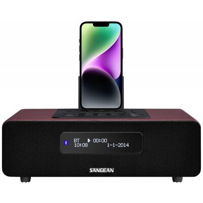 Sangean DDR-38 Asztali rádió DAB+, DAB, URH Apple-Dock, AUX, Bluetooth® Akkutöltő funkció, Táviránytóval, Ébresztő funkció Barna